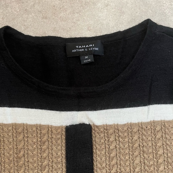 Tahari arthur s levine Knee Length Classic Dress Cable Knit Tan Black White - Picture 5 of 6